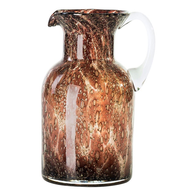Vintage Bubble Glass Pitcher with Amber Accents, Italy, 1970s For Sale