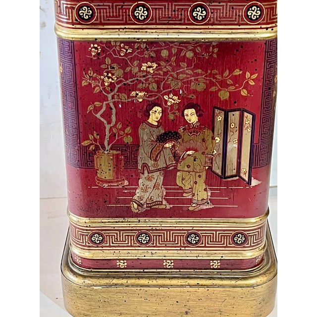 Vintage Frederick Cooper Style Red Chinoiserie Tin Tea Caddy Lamp For Sale - Image 12 of 14