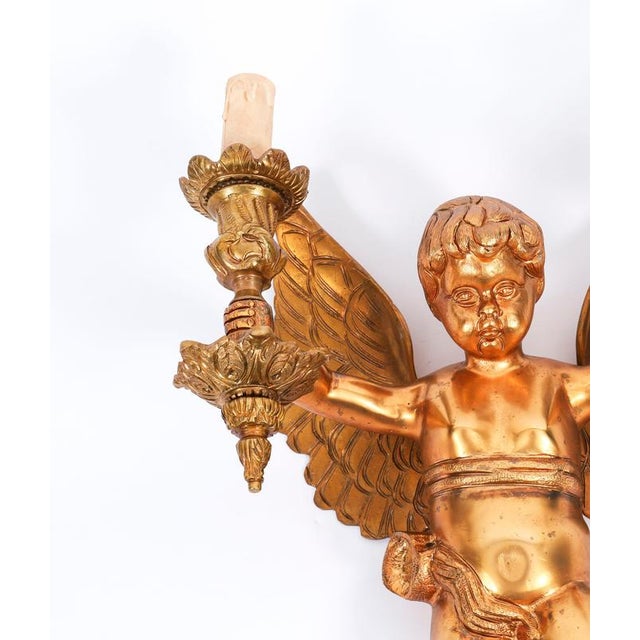 Antique Italian Two Branch Cherub Ormolu Wall Lights, 1800s, Set of 4 For Sale - Image 5 of 10