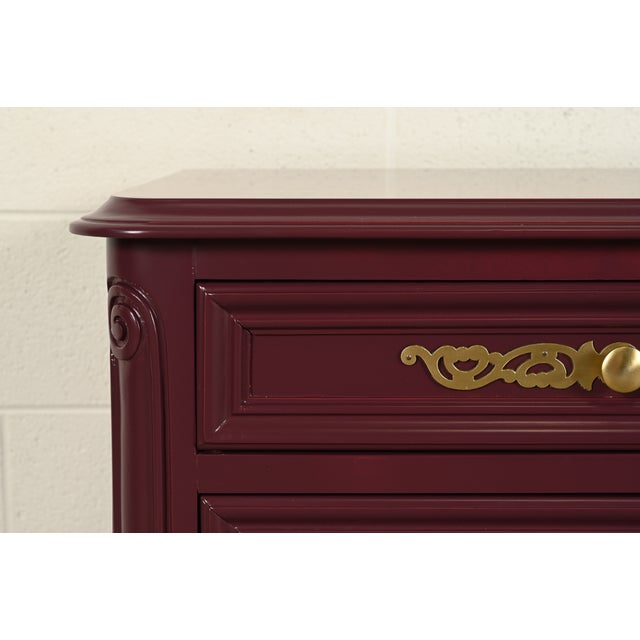 Baker Funiture Style French Provincial Louis XV Burgundy Lacquered Sideboard Credenza, Newly Refinished For Sale - Image 10 of 18