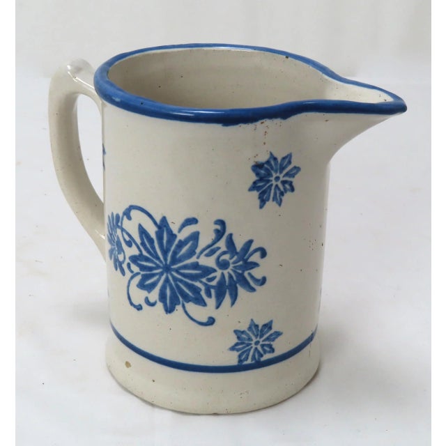 Antique Late 19th Century American Blue Wildflower Pattern Decorated Stoneware Pitcher For Sale - Image 4 of 13
