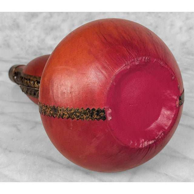 Vintage Italian Revival Red Leather Cognac Decanter W/ Lion Head Motif For Sale - Image 9 of 10