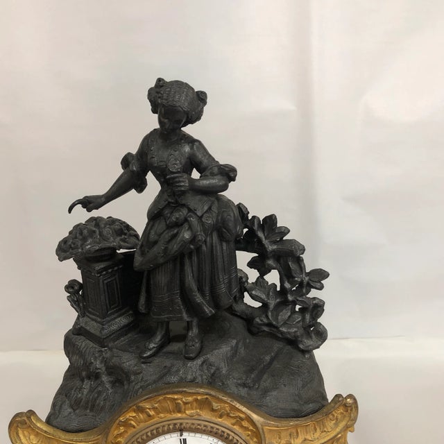 Impressive French Louis XV Rococo Clock. Bronze, Copper Panels, & Cast Spelter Figure At Top. Early Clock Dating 1830s....
