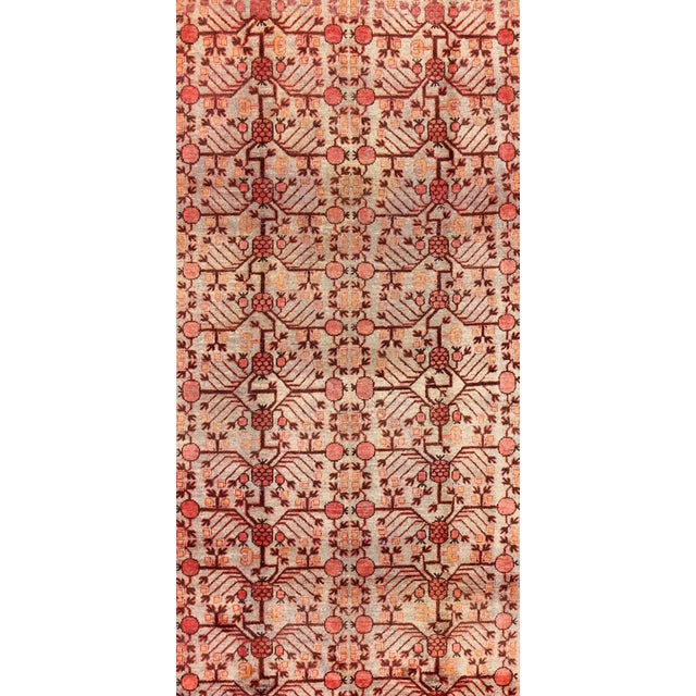 Large Khotan Antique Rug With Pomegranate Design in Taupe, Green, Red and Brown 6'9 X 13'3 For Sale - Image 4 of 9