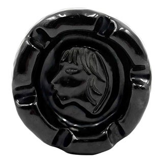 Mid-Century Black Glazed Ceramic Ashtray from Accolay, France, 1960s For Sale