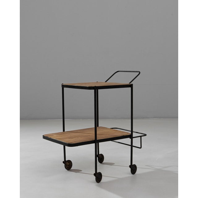 1950s 1950s French Two-Tier Metal and Wood Bar Cart With Bottle Holder For Sale - Image 5 of 18