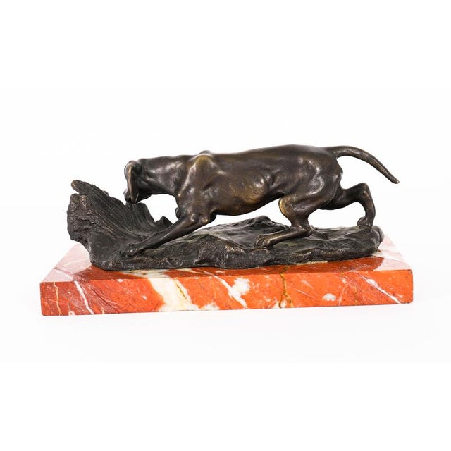 A superb antique bronze and marble sculputure of a hunting dog stalking a game bird by Carl Kauba (1865-1922), circa 1890...