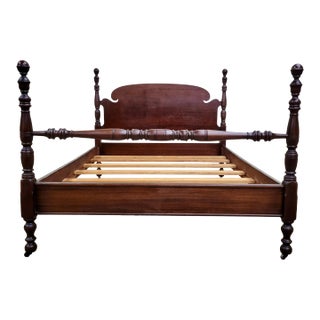 Vintage Full Size Colonial Style Low Four Poster Bed For Sale