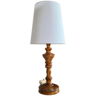 Charming Carved Wood Turned Lamp For Sale