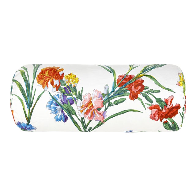 Scalamandre 21" x 7" Dianthus Bolster Pillow in Summer Bouquet For Sale