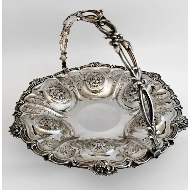 Late 19th Century Victorian Chiseled and Engraved Sterling Silver Basket with Handle, 1870s For Sale - Image 5 of 13