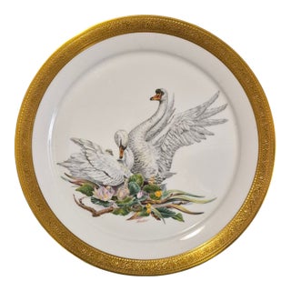 Vintage 1972 Edward Marshall Boehm Birds of Peace Mute Swans Gilded Platter For Sale