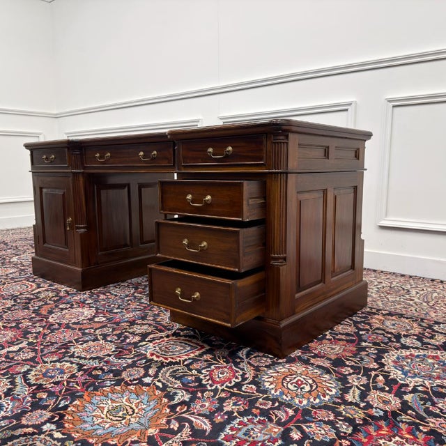 Classic English Desk Green Leather Inlay For Sale - Image 16 of 18