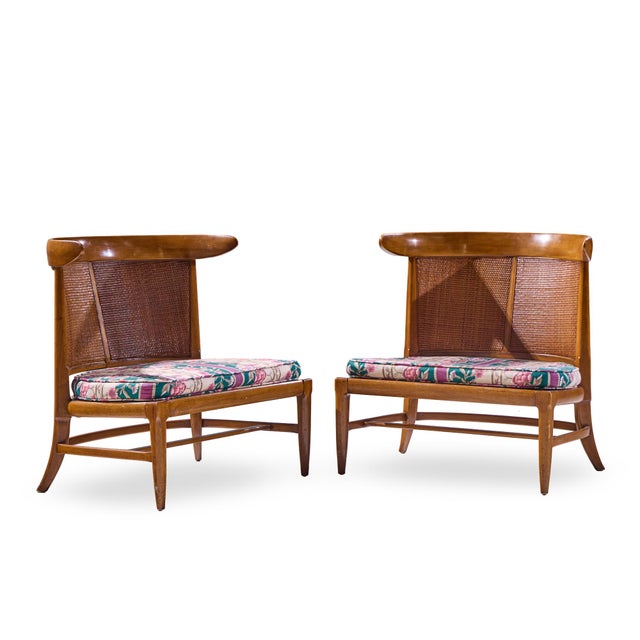 John Lubberts and Lambert Mulder for Tomlinson Mid Century Walnut and Cane Slipper Chairs - Pair Each chair measures: 27...