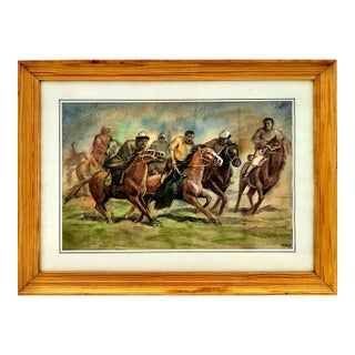 Late 20th-Century Central Asian Sport Watercolor by Asan Raimkulov For Sale