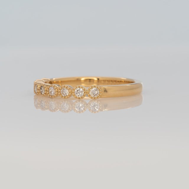 Diamond Band With Milgrain Detailing: Solid 14k Gold – Round Minimalist Jewelry, Size 6.75 For Sale In Columbus - Image 6 of 9