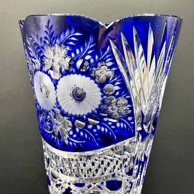 Vintage Crystal Cobalt Blue Overlay Cut Crystal Vase from Meissen, 1960s For Sale - Image 18 of 18