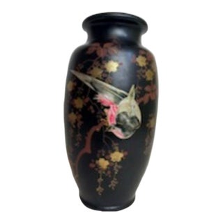 1920s Black and Metallic Vase With Birds and Flowers For Sale