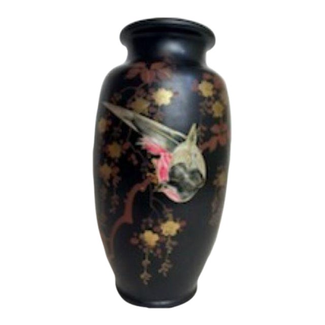 1920s Black and Metallic Vase With Birds and Flowers For Sale