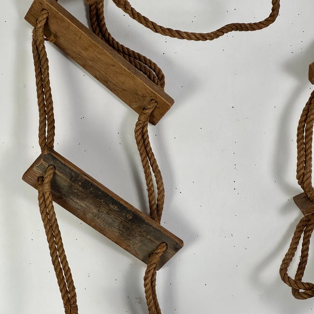 Unique Vintage Primitive Nautical Wood & Rope Ship Ladder, Wall/Garden Hanging Decor For Sale In New York - Image 6 of 9