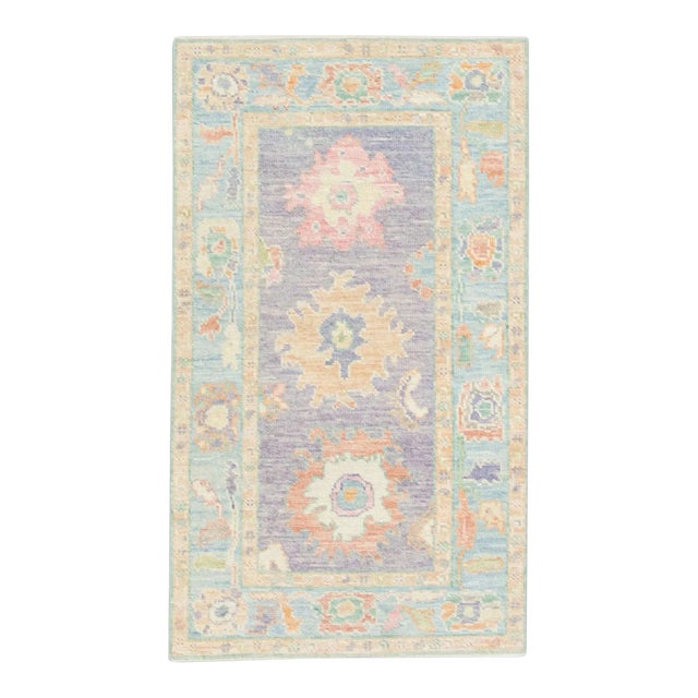 Early 21st Century Multicolor Floral Design Handwoven Turkish Oushak Rug 2'10" X 5' For Sale