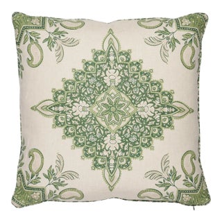 Schumacher x Mark D. Sikes Montecito Medallion 18" Pillow in Leaf Green For Sale