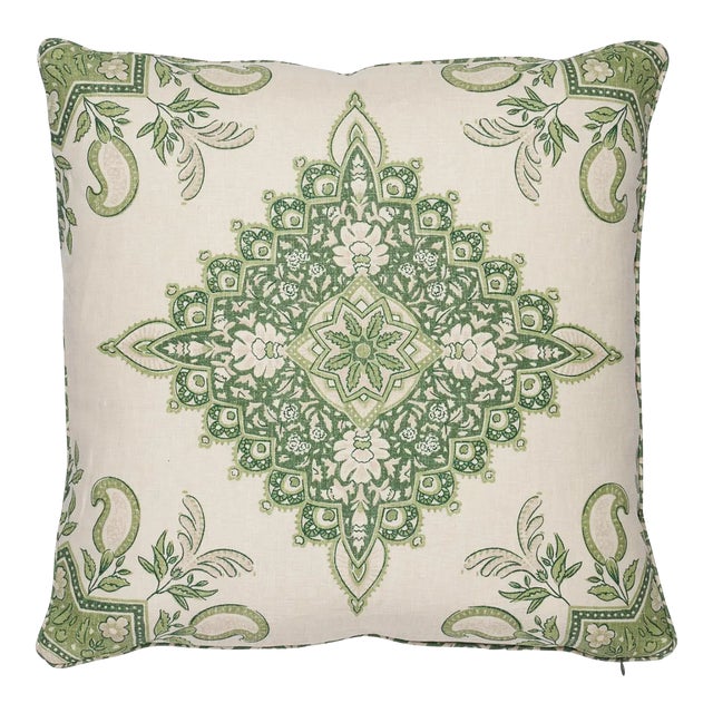 Schumacher x Mark D. Sikes Montecito Medallion 18" Pillow in Leaf Green For Sale