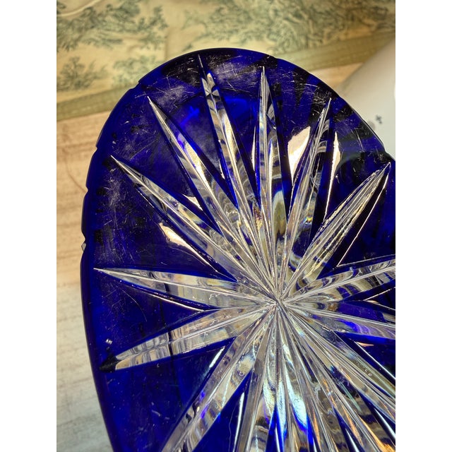 1960s German Cut to Clear Cobalt Oval Starburst Vase For Sale - Image 12 of 12