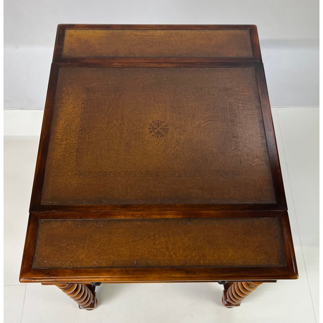 Theodore Alexander Attributed Barley Twist Game Table With Reversible Tooled Leather Top For Sale - Image 6 of 18