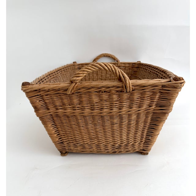 Brown 1960s French Wicker Market Basket 19" X 28" For Sale - Image 8 of 9