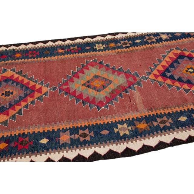Tribal Mid-20th Century Turkish Kilim Red Handmade Tribal Wool Rug For Sale - Image 3 of 8