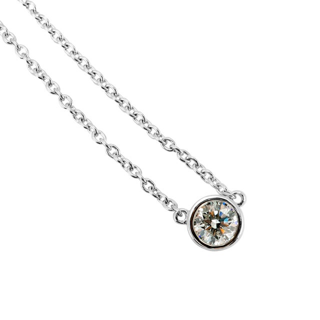 Ladies 14k White Gold 1.03ct Bezel Set Round Diamond Solitaire Pendant Necklace For Sale - Image 4 of 7