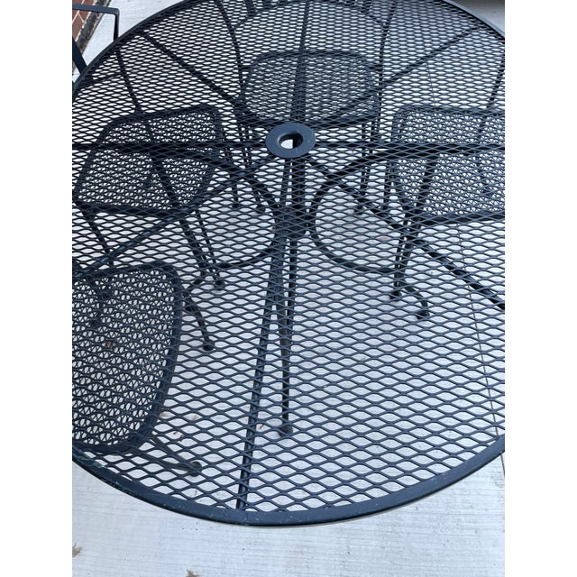 Vintage Wrought Iron Patio Garden Set 6 Chairs 54" Oval Table Minimalist For Sale - Image 12 of 17