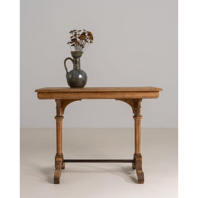 French Provincial 1900-1909 France Weathered Honey Oak Carved Oak Console Table For Sale - Image 3 of 10