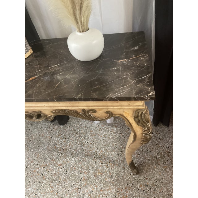 Stone Vintage French Provincial Marble Top Console Table For Sale - Image 7 of 8