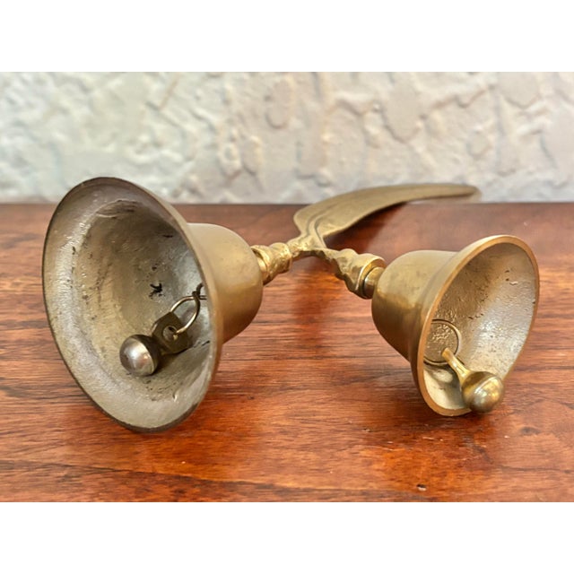 Mid 20th Century 1980s Double Brass Bell With Feather Handle For Sale - Image 5 of 6
