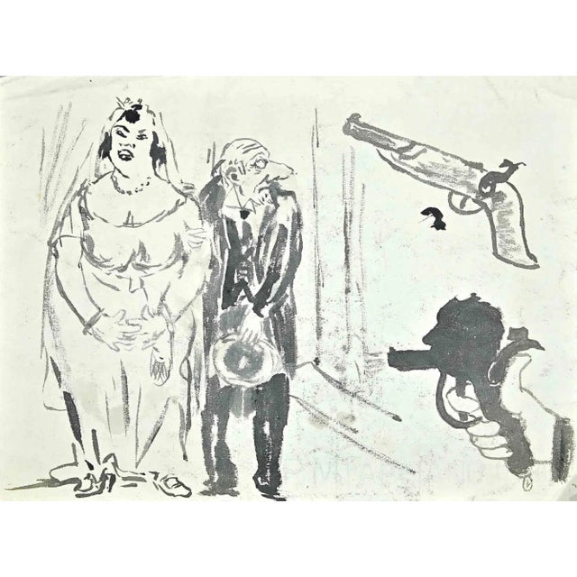 Mino Maccari, The Waiting Death, Original Drawing, Mid-20th-Century For Sale - Image 3 of 3