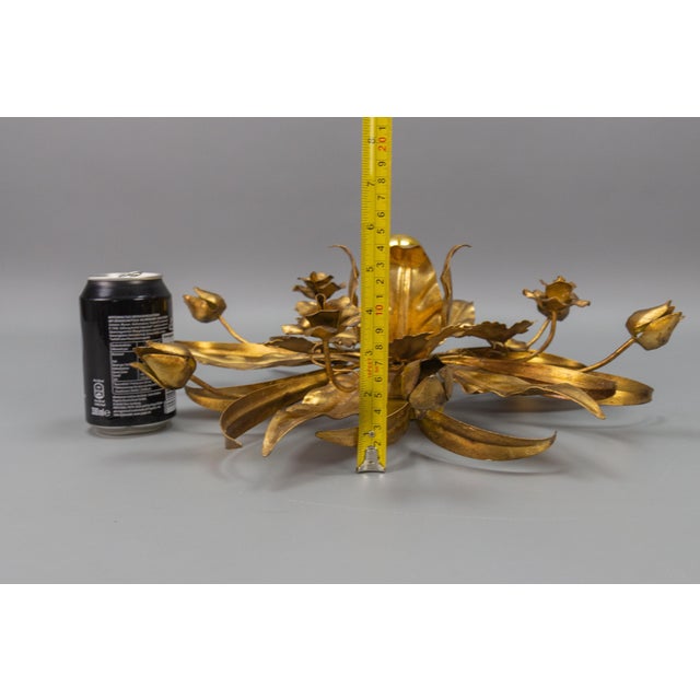 Hollywood Regency Gilt Metal Flower Shaped Flush Mount, 1970s For Sale - Image 14 of 16