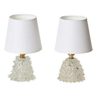 Murano Rostrato Glass and Brass Table Lamps by Barovier, Italy, 1940s, Set of 2 For Sale