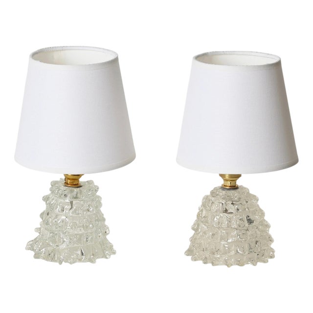 Murano Rostrato Glass and Brass Table Lamps by Barovier, Italy, 1940s, Set of 2 For Sale