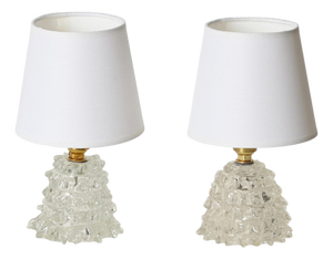 Murano Rostrato Glass and Brass Table Lamps by Barovier, Italy, 1940s, Set of 2