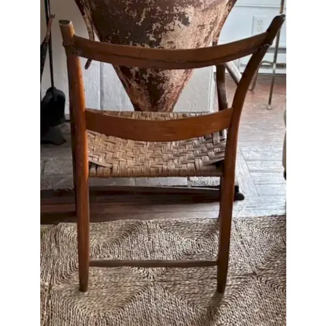 Wood Antique Primitive Bentwood Arm Ladder Back Chair With Original Woven Splint Seat For Sale - Image 7 of 10
