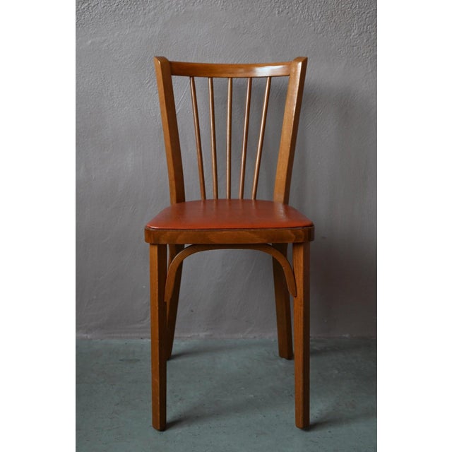 Bohemian Bistro Chairs with Spindles and Havana Orange Imitation Leather from Baumann, 1960s, Set of 5 For Sale - Image 11 of 15
