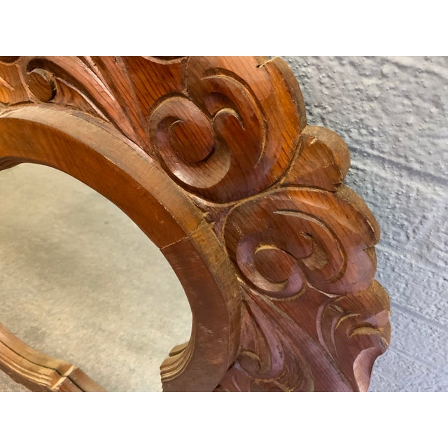 20th Century Mexican Handcrafted Carved Oak Mirror For Sale - Image 4 of 12