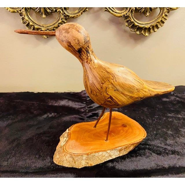 1990s Hand Carved Wood Birds on Wooden Bases - a Pair For Sale - Image 5 of 13