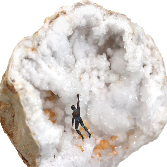 Climb 001 - Original Mixed Media Figurative Geode Sculpture for Table or Desk by Kevin Perrault For Sale - Image 9 of 11