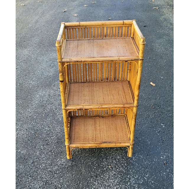 Mid-Century Bohemian Split Bamboo Rattan Wicker Low Bookcase Etagere For Sale In Washington DC - Image 6 of 13