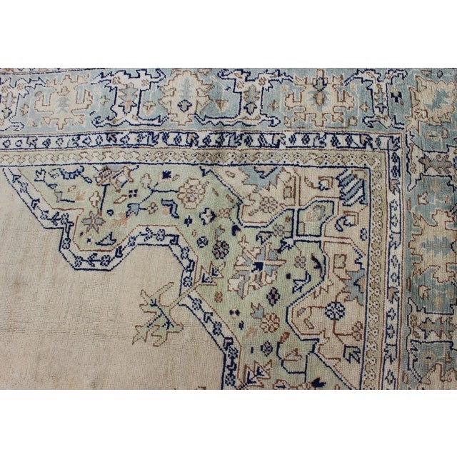 Early 20th Century Antique Turkish Oushak With Geometric Motifs in Champagne Field and Accent Blue For Sale - Image 10 of 12