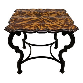 Mid 20th Century Chocolate Brown Lacquered Regency Style Table With Faux Tortoise Shell Top For Sale