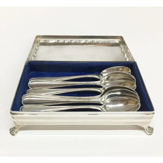 Dutch Biedermeier Style Silver Spoon Box with Tea Spoons, Set of 7 For Sale - Image 4 of 10